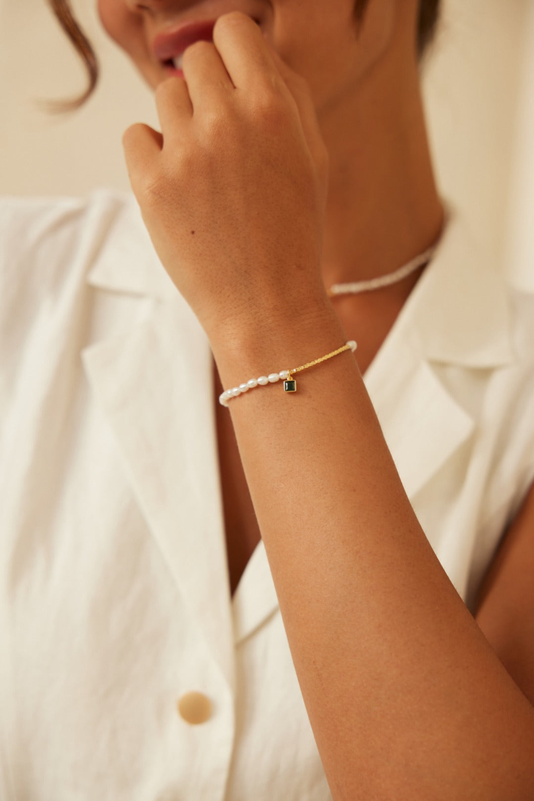 Sugar Cube Pendant Pearl Bracelet