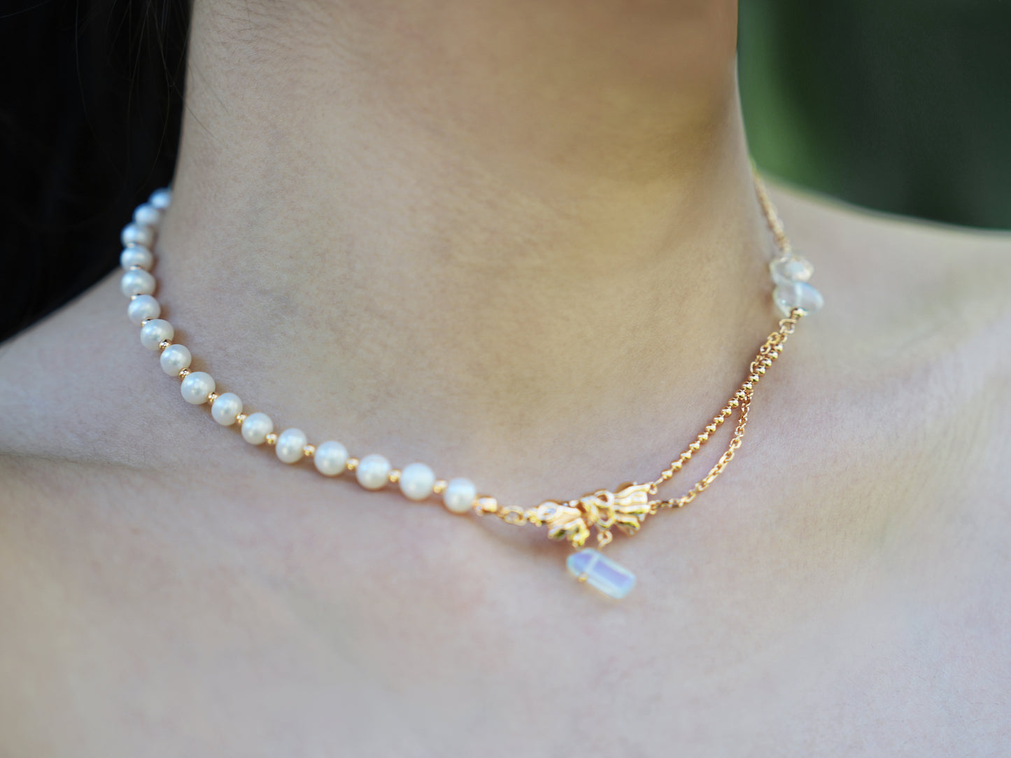Pearl Necklace with Opal