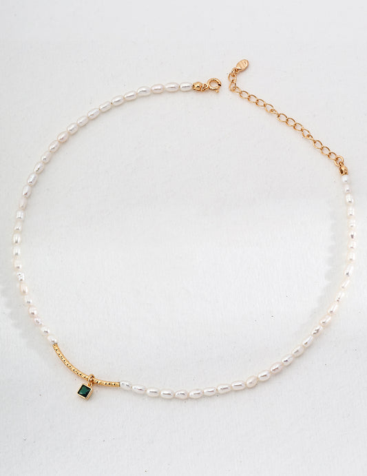 Sugar Cube Pendant  Pearl Necklace