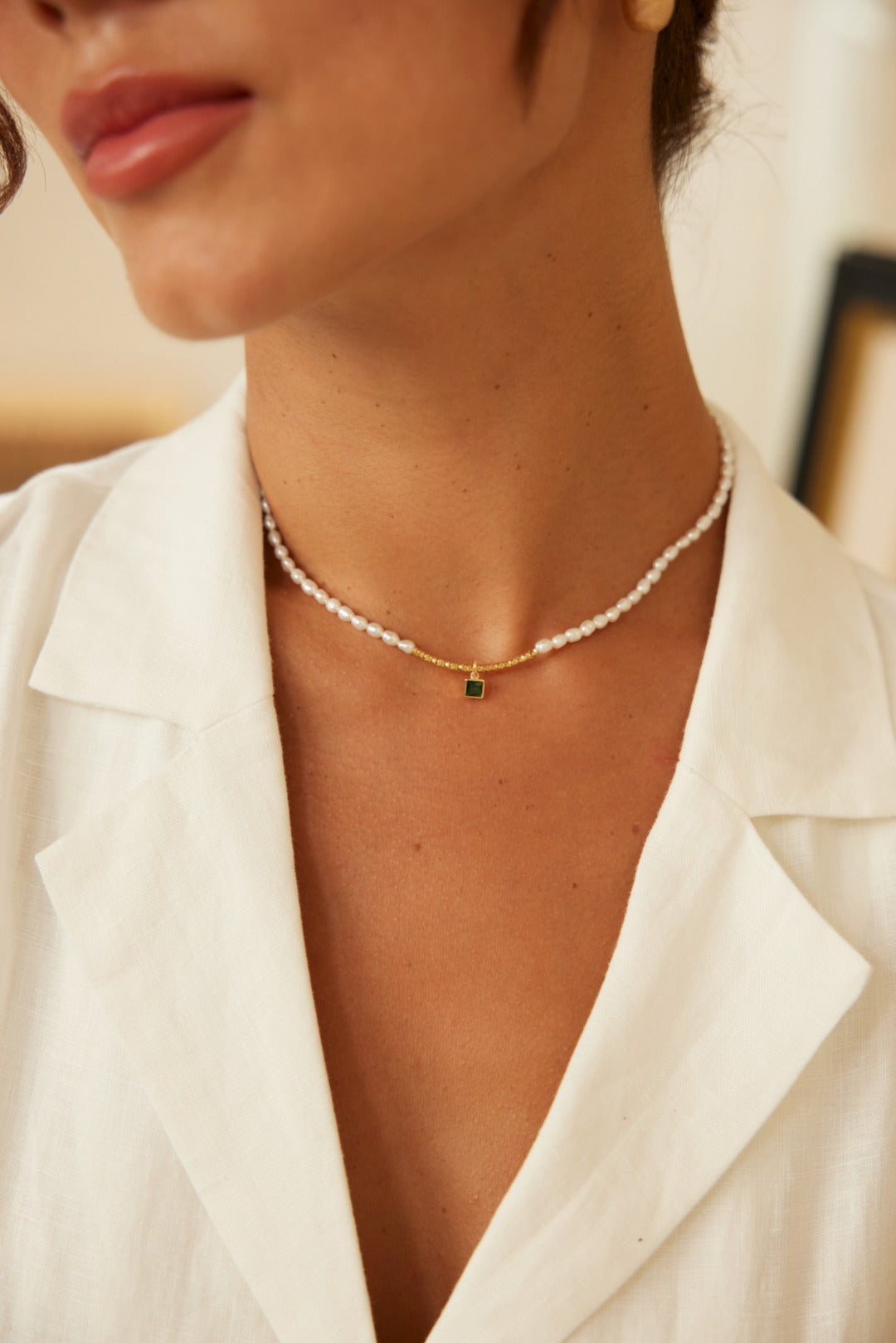 Sugar Cube Pendant  Pearl Necklace