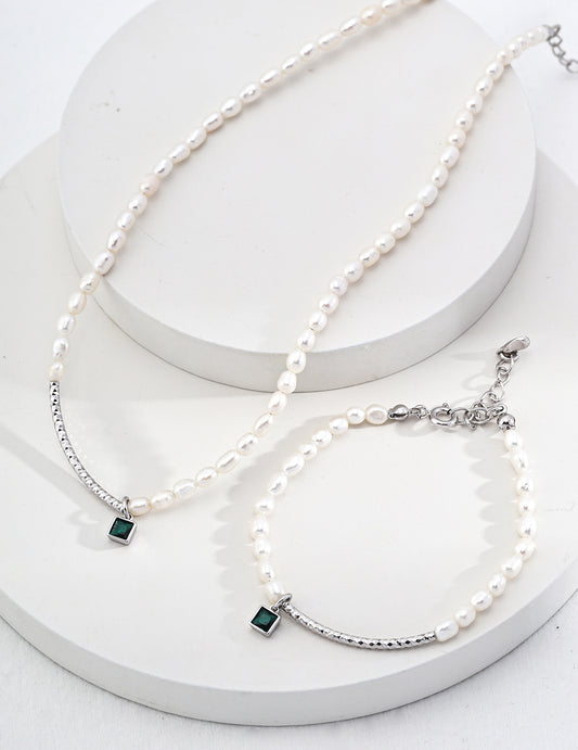 Sugar Cube Pendant  Pearl Bracelet