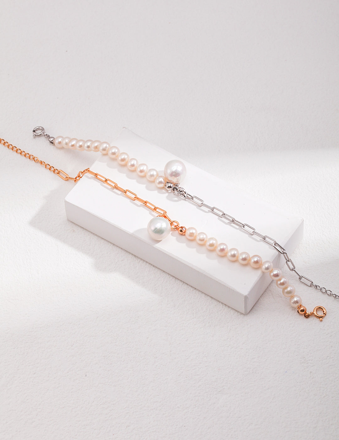 Silver Bracelet – Half Chain, Half Natural Pearl